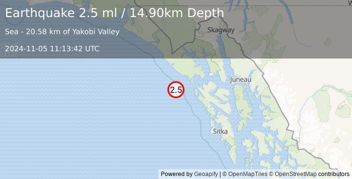 Earthquake SOUTHEASTERN ALASKA (2.5 ml) (2024-11-05 11:13:42 UTC)