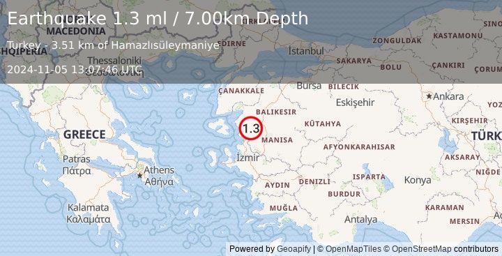 Earthquake WESTERN TURKEY (1.3 ml) (2024-11-05 13:07:46 UTC)