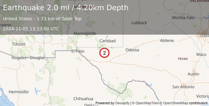 Earthquake WESTERN TEXAS (2.0 ml) (2024-11-05 13:33:00 UTC)