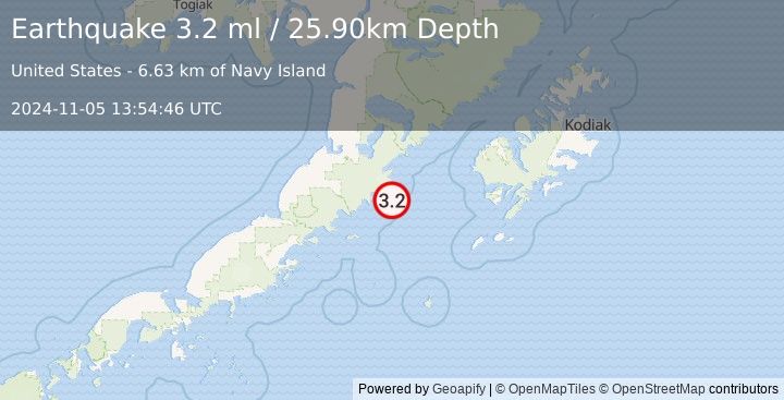 Earthquake ALASKA PENINSULA (3.2 ml) (2024-11-05 13:54:46 UTC)