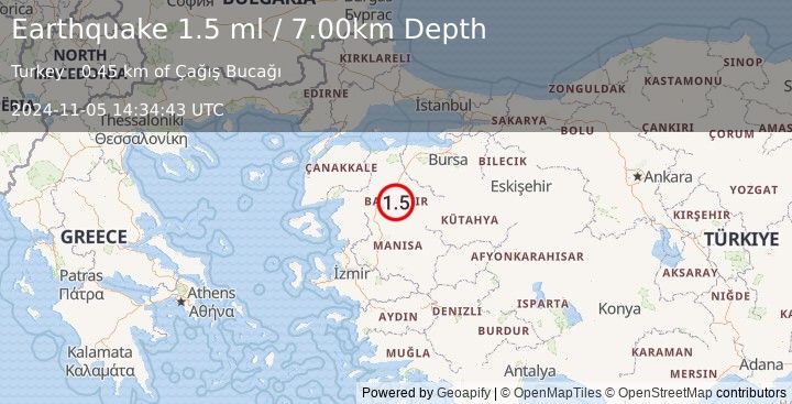 Earthquake WESTERN TURKEY (1.5 ml) (2024-11-05 14:34:43 UTC)