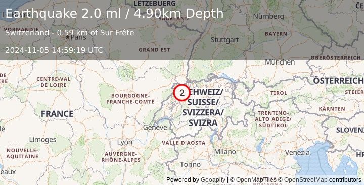 Earthquake SWITZERLAND (2.0 ml) (2024-11-05 14:59:19 UTC)