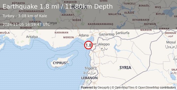 Earthquake CENTRAL TURKEY (1.8 ml) (2024-11-05 16:19:47 UTC)