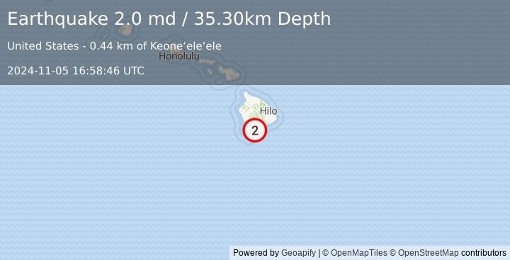 Earthquake ISLAND OF HAWAII, HAWAII (2.0 md) (2024-11-05 16:58:46 UTC)