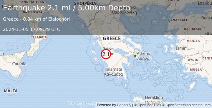 Earthquake GREECE (2.1 ml) (2024-11-05 17:09:29 UTC)