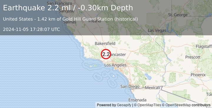 Earthquake SOUTHERN CALIFORNIA (2.2 ml) (2024-11-05 17:28:07 UTC)