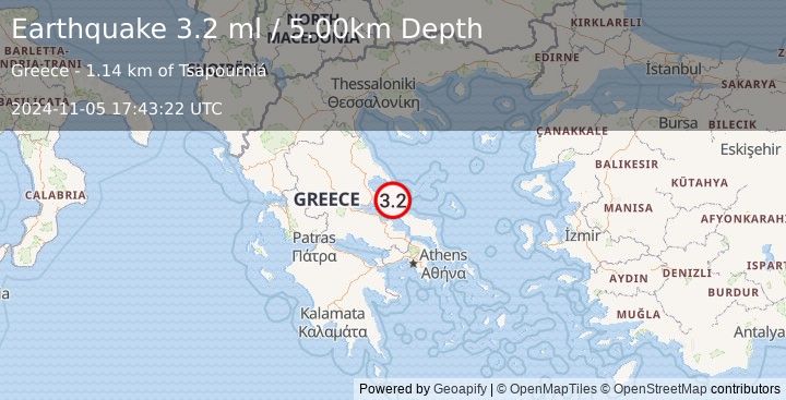 Earthquake GREECE (3.2 ml) (2024-11-05 17:43:22 UTC)