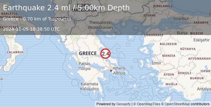 Earthquake GREECE (2.4 ml) (2024-11-05 18:38:50 UTC)