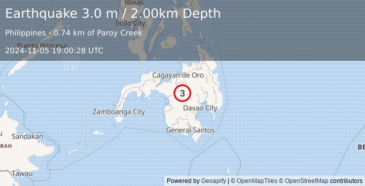 Earthquake MINDANAO, PHILIPPINES (3.0 m) (2024-11-05 19:00:28 UTC)