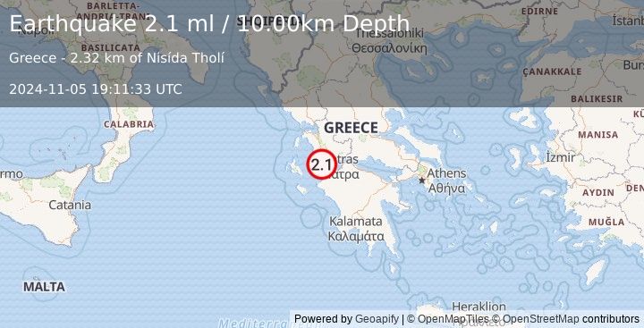 Earthquake GREECE (2.1 ml) (2024-11-05 19:11:33 UTC)