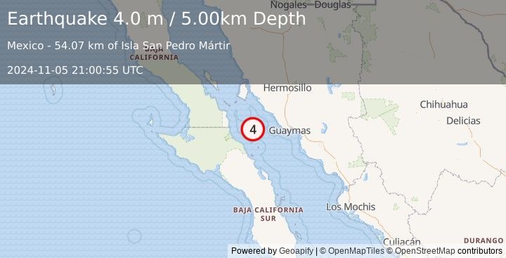 Earthquake GULF OF CALIFORNIA (4.0 m) (2024-11-05 21:00:55 UTC)