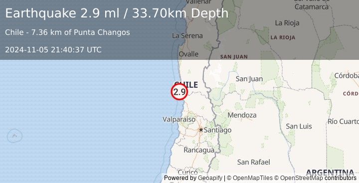 Earthquake OFFSHORE COQUIMBO, CHILE (2.9 ml) (2024-11-05 21:40:37 UTC)