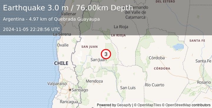 Earthquake SAN JUAN, ARGENTINA (3.0 m) (2024-11-05 22:28:56 UTC)