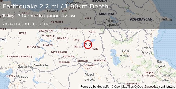 Earthquake EASTERN TURKEY (2.2 ml) (2024-11-06 01:10:17 UTC)