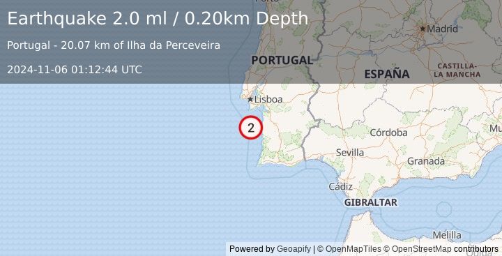 Earthquake PORTUGAL (2.0 ml) (2024-11-06 01:12:44 UTC)