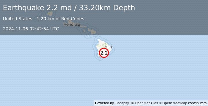 Earthquake ISLAND OF HAWAII, HAWAII (2.2 md) (2024-11-06 02:42:54 UTC)