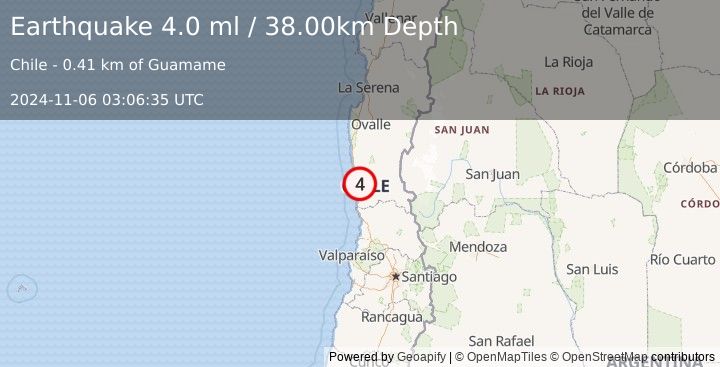 Earthquake COQUIMBO, CHILE (4.0 ml) (2024-11-06 03:06:35 UTC)