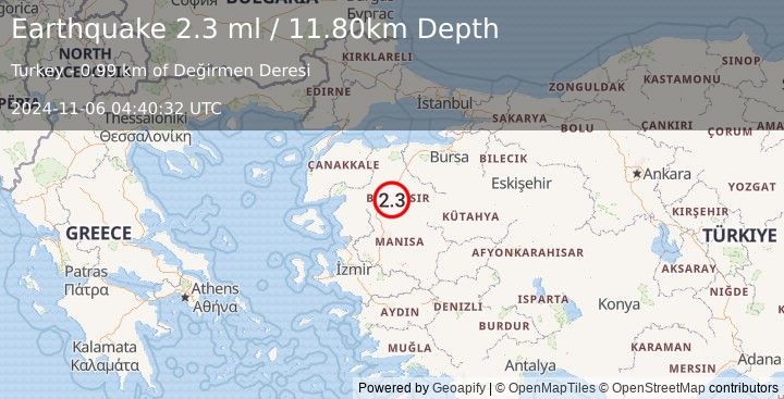 Earthquake WESTERN TURKEY (2.3 ml) (2024-11-06 04:40:32 UTC)