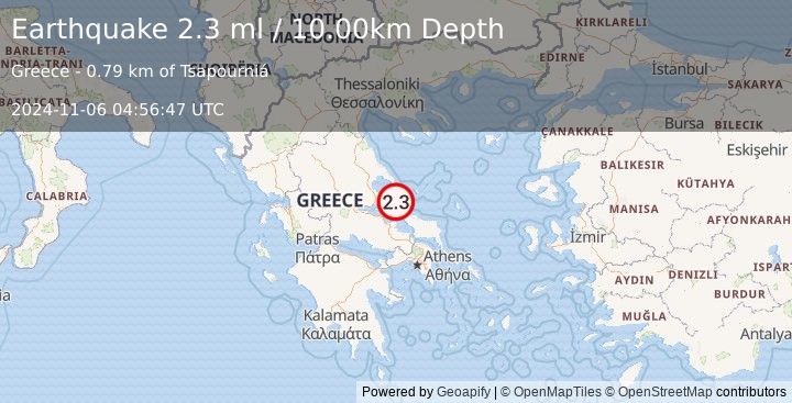 Earthquake GREECE (2.3 ml) (2024-11-06 04:56:47 UTC)