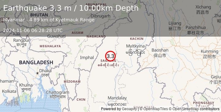 Earthquake MYANMAR (3.3 m) (2024-11-06 06:28:28 UTC)