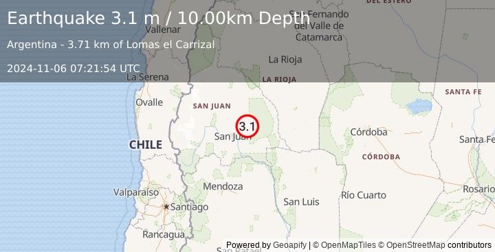 Earthquake SAN JUAN, ARGENTINA (3.1 m) (2024-11-06 07:21:54 UTC)