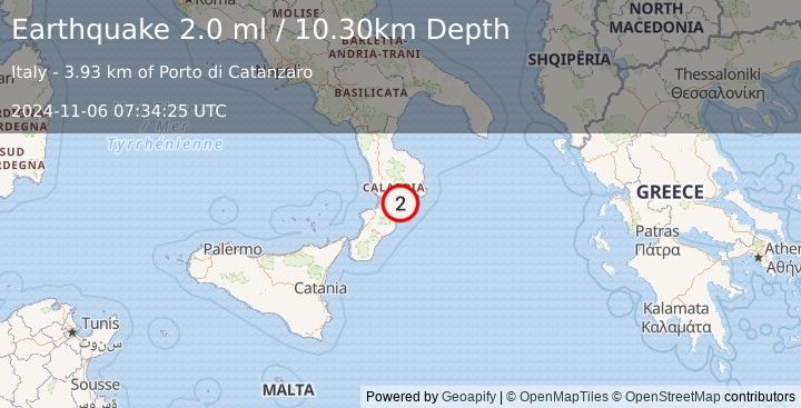 Earthquake SOUTHERN ITALY (2.0 ml) (2024-11-06 07:34:25 UTC)