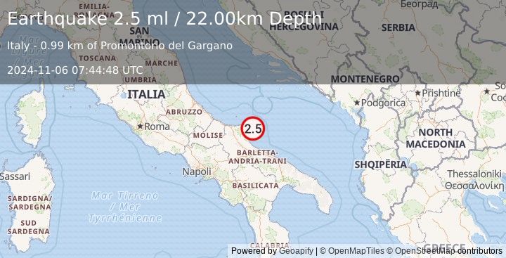 Earthquake SOUTHERN ITALY (2.5 ml) (2024-11-06 07:44:48 UTC)