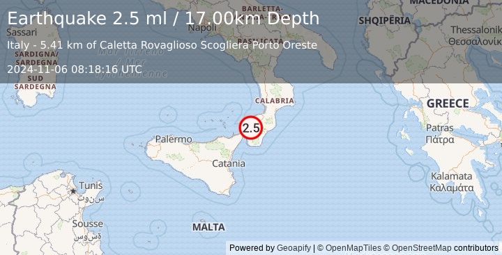 Earthquake SICILY, ITALY (2.5 ml) (2024-11-06 08:18:16 UTC)