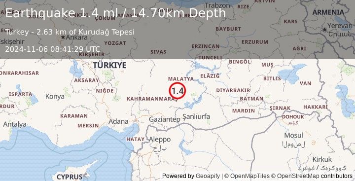 Earthquake CENTRAL TURKEY (1.4 ml) (2024-11-06 08:41:29 UTC)