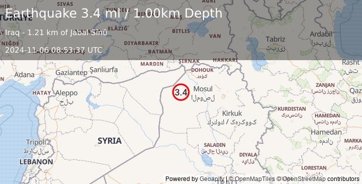 Earthquake IRAQ (3.4 ml) (2024-11-06 08:53:37 UTC)