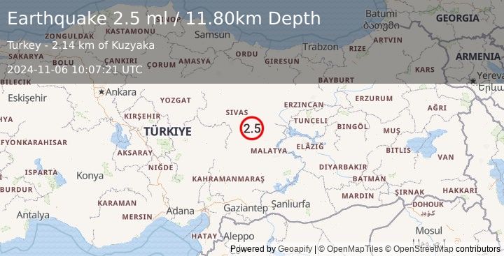 Earthquake CENTRAL TURKEY (2.5 ml) (2024-11-06 10:07:21 UTC)