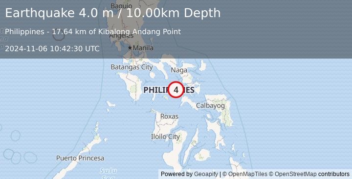 Earthquake MASBATE REGION, PHILIPPINES (4.0 m) (2024-11-06 10:42:30 UTC)