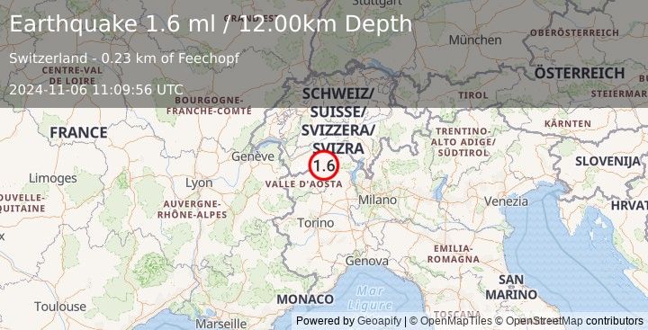 Earthquake SWITZERLAND (1.6 ml) (2024-11-06 11:09:56 UTC)