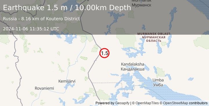 Earthquake NORTHWESTERN RUSSIA (1.5 m) (2024-11-06 11:35:12 UTC)