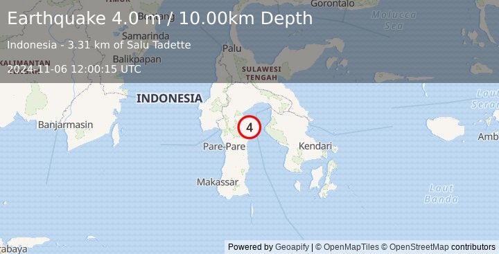 Earthquake SULAWESI, INDONESIA (4.0 m) (2024-11-06 12:00:15 UTC)