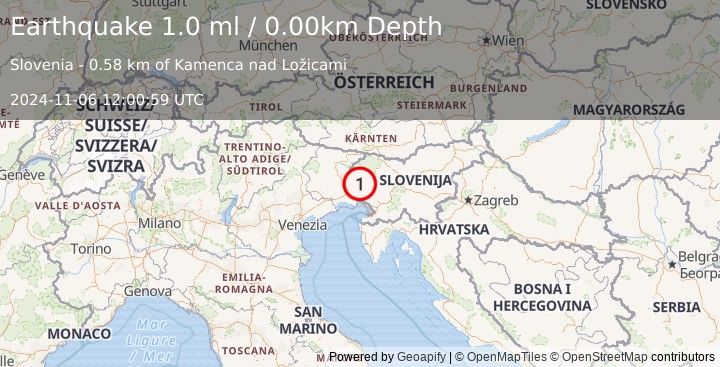 Earthquake SLOVENIA (1.0 ml) (2024-11-06 12:00:59 UTC)