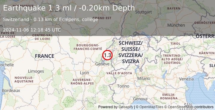 Earthquake SWITZERLAND (1.3 ml) (2024-11-06 12:18:45 UTC)