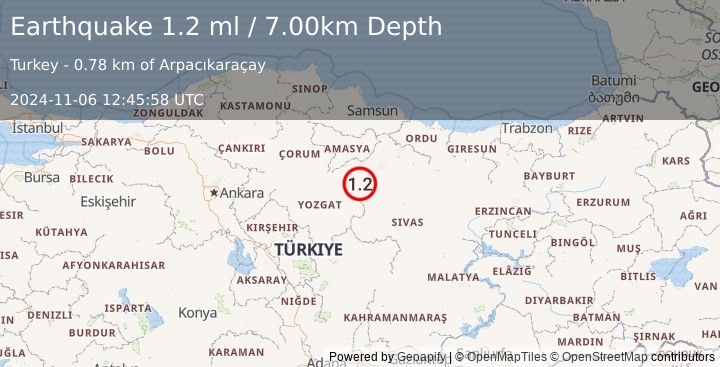 Earthquake CENTRAL TURKEY (1.2 ml) (2024-11-06 12:45:58 UTC)