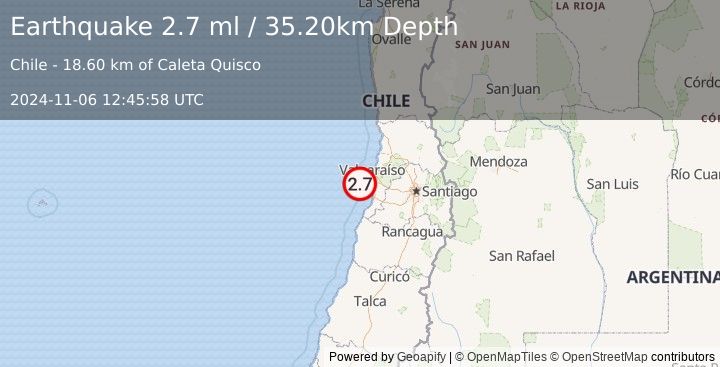 Earthquake OFFSHORE VALPARAISO, CHILE (2.7 ml) (2024-11-06 12:45:58 UTC)