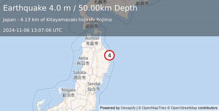 Earthquake NEAR EAST COAST OF HONSHU, JAPAN (4.0 m) (2024-11-06 13:07:06 UTC)