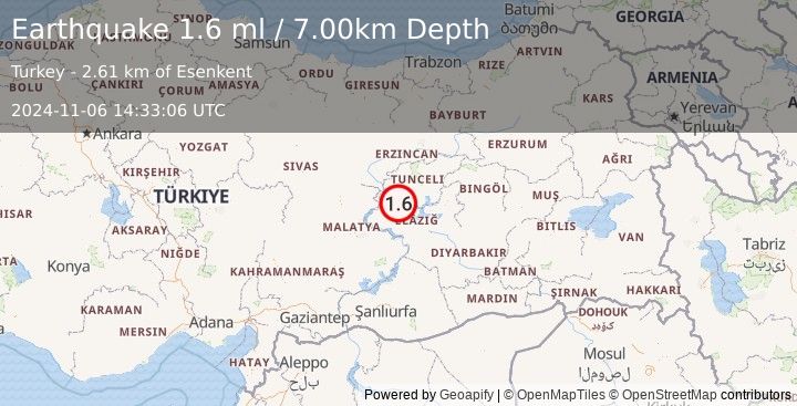 Earthquake EASTERN TURKEY (1.6 ml) (2024-11-06 14:33:06 UTC)