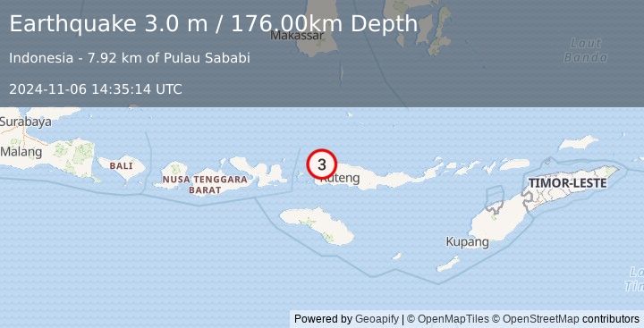 Earthquake FLORES REGION, INDONESIA (3.0 m) (2024-11-06 14:35:14 UTC)