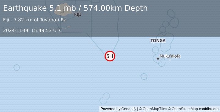 Earthquake FIJI REGION (5.1 mb) (2024-11-06 15:49:53 UTC)