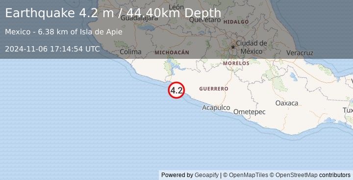 Earthquake OFFSHORE GUERRERO, MEXICO (4.2 m) (2024-11-06 17:14:54 UTC)