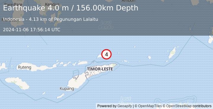 Earthquake KEPULAUAN BARAT DAYA, INDONESIA (4.0 m) (2024-11-06 17:56:14 UTC)