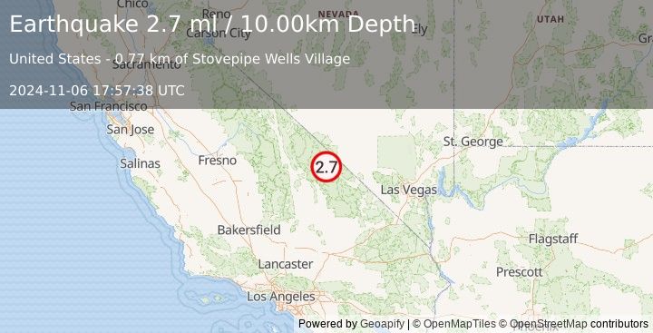 Earthquake CENTRAL CALIFORNIA (2.7 ml) (2024-11-06 17:57:38 UTC)