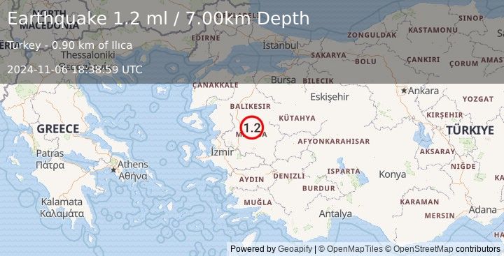 Earthquake WESTERN TURKEY (1.2 ml) (2024-11-06 18:38:59 UTC)