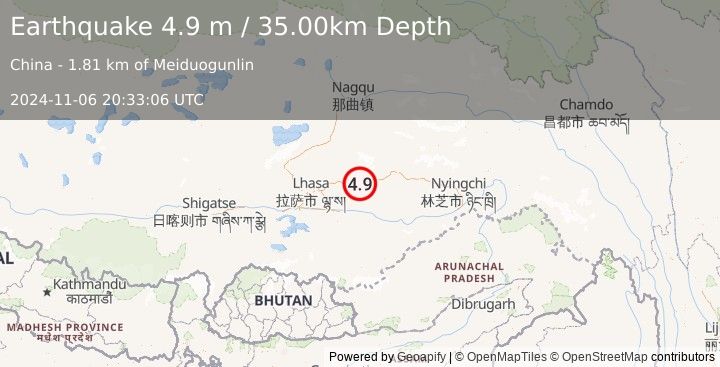 Earthquake EASTERN XIZANG (4.9 m) (2024-11-06 20:33:06 UTC)