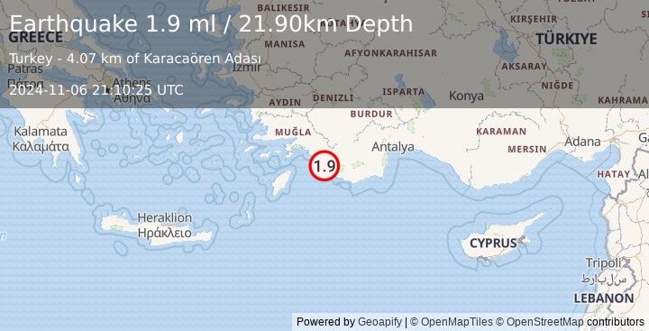 Earthquake WESTERN TURKEY (1.9 ml) (2024-11-06 21:10:25 UTC)