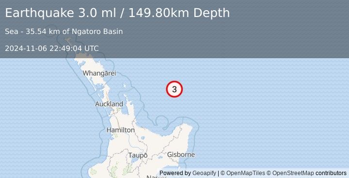 Earthquake OFF E. COAST OF N. ISLAND, N.Z. (3.0 ml) (2024-11-06 22:49:04 UTC)